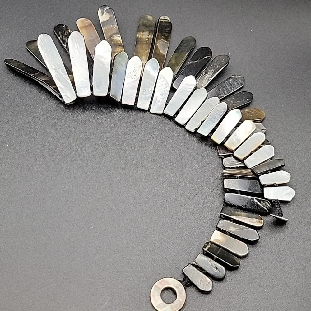 Elegant Rare Mother of Pearl Necklace 14" Double Sided Shell Choker Statement - Picture 9 of 10